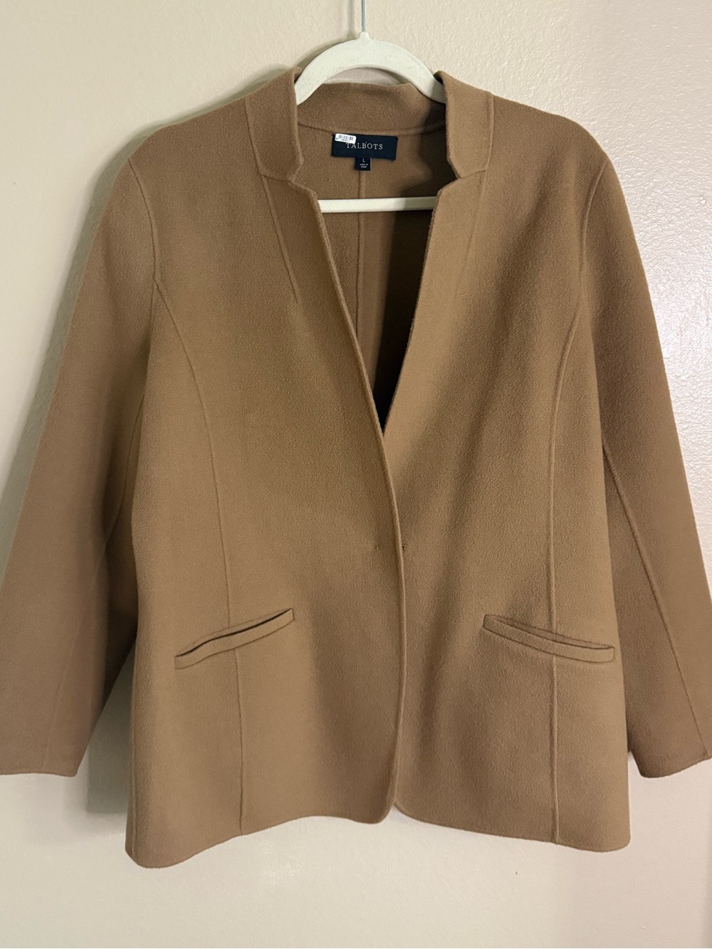 Talbots Camel Open-Front Wool-Blend Blazer